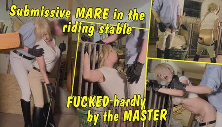 Submissive tranny girl in the riding stable! Fucked badly by the riding master!