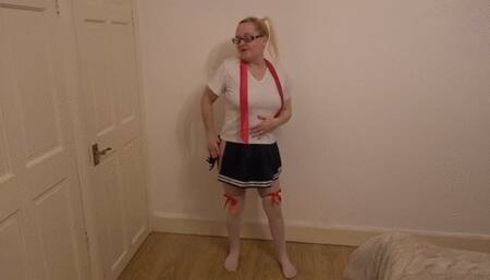 School uniform Striptease in stockings