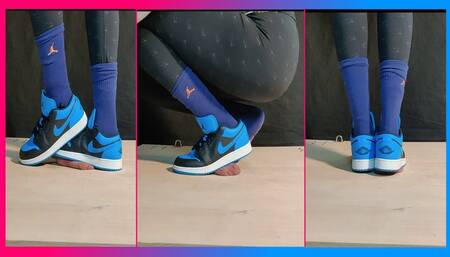 Blue Nike Jordans Sneaker and Socks Cock Crush under full weight I Jamaican Baddie