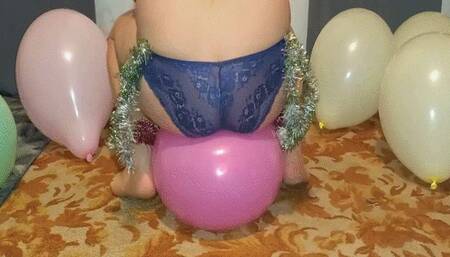 Celebratory explosion of balloons with big ass WMV