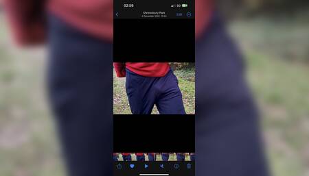 Slowmo of me with my dick flapping under my sweatpants during my morning walk in the woods