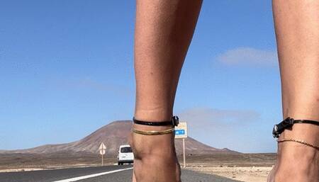 Strappy heels on the street