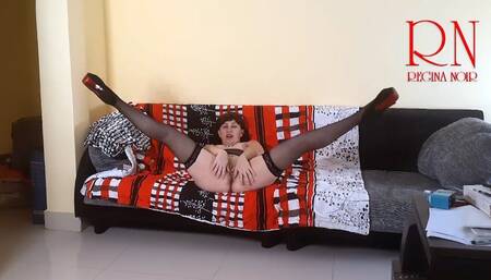 Secretary loves to tease her boss and shows her tender pussy Striptease at sofa in office c1