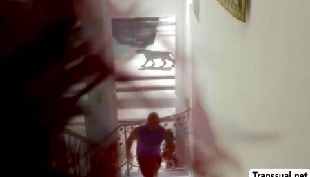 Redhead TS and her boyfriend fuck her slut stepsister