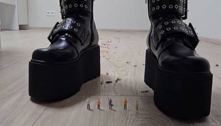 Giantess Crushes Tinies & Village in Two Pairs of Gothic Boots