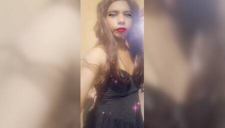 Crossdresser in Sexy Black Dress - Indian