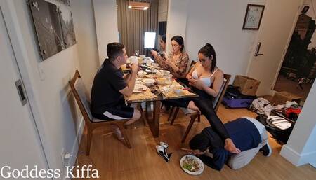 Goddess Kiffa - Cuckold REAL life EP 6 - Cuck serves dinner to alpha couple and Vitoria and serves as footstool - CUCKOLD - FOOT WORSHIP - HUMILIATION - FOOT SLAVE - ALPHA HUMILIATION - SOLES - FOOT MASSAGE - FOOTSTOOL - FOOD FEEDING - BACKSTAGE -