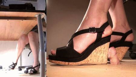 Tanja squashes my penis under Lea's cork wedgies - Cam 2