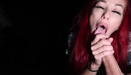 A Redhead MILF appears of of the dark to milk your cock