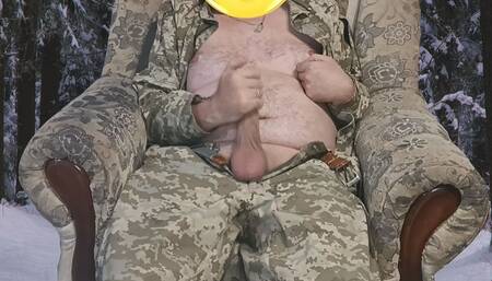 Ukrainian Soldier Jerks off in the Winter Forest.