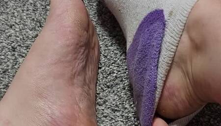 Sweaty, smelly socks removed - stinky feet!!