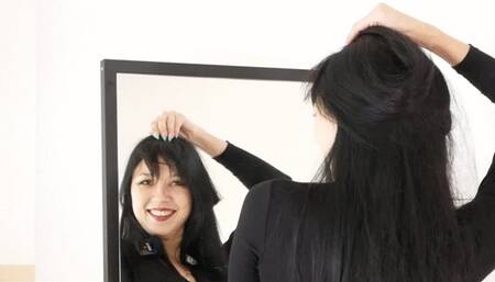 Long-legged girl in high heels - food crush cookies, pie and candy