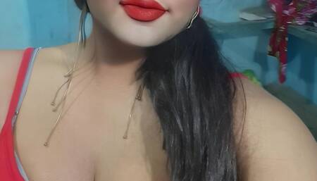 Mohni Roy Solo Hand Job in Room in Hot Red Dress and with Condom