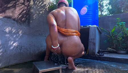 Indian Bhabhi Bathing Outdoor