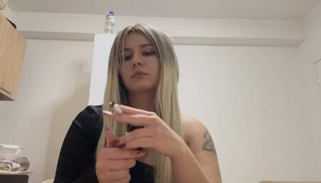 Smoking a cigarette while teasing you with my mouth