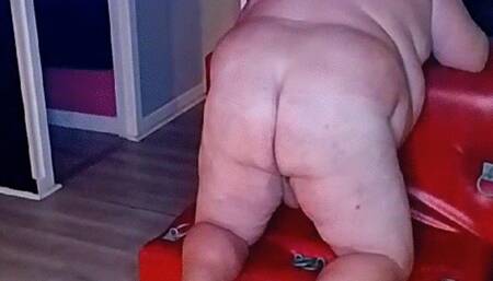 Hear slave yelp and beg to stop as mistress spanks, canes, paddles him in her shiny catsuit