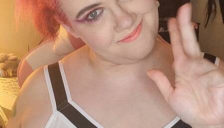 Fat Cheerleader drinking chocolate syrup