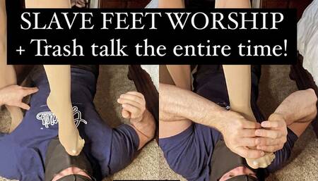 Trash Talk Slave Feet Worship - Nylons, Pantyhose, Humiliation, Foot Worship, Feet on Face