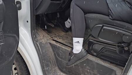 Revving Renault Master van in Reeboks