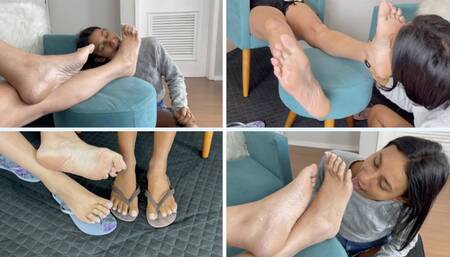 The neighbor sucking Elisabeth's huge feet