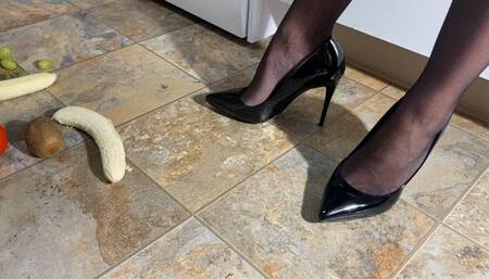 trampling and crushing fruit with my heels and feet