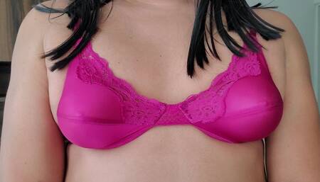 Purple 90s Nylon Bra, Pointy Boobs