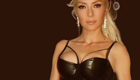 Latex Vinyl Blonde Domina Strip Masturbation