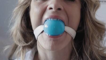 Alba Bondage: sexy secretary with three drooling ball gags in Slow Motion 43 minutes! mobile version