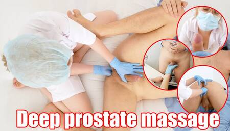 Sexy doctor in blue rubber gloves examining a patient's prostate