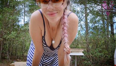 Camping sexy public nudity tease and pee- 4k