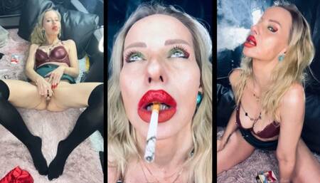 Chain smoking marlboro while masturbation with toy