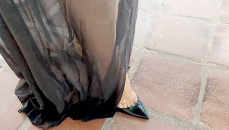 Diana Senior Sensual Smoking on silk and black pumps