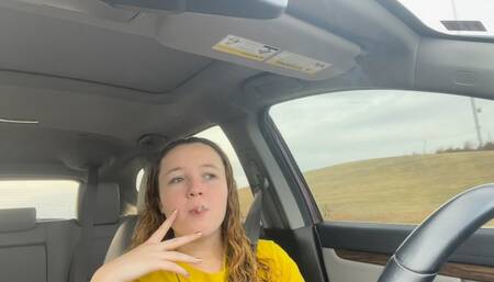 Sassy Savage Smokes in the Car