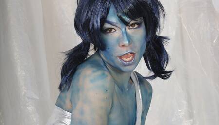 357 Rebeka Black with Blue Airbrush with Wig
