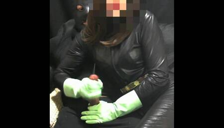 Wife in Leather and Rubber Gloves Jerking Me