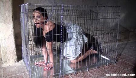 Clair Brooks caged cuffed gagged stripped