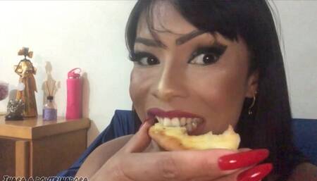 mouth fetish eating pizza and burping