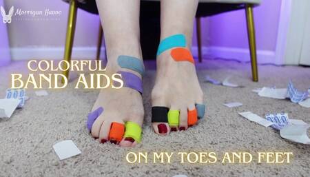 Colorful Band Aids on My Toes and Feet