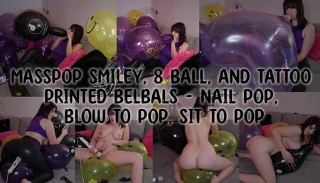 Masspop Smiley, 8 Ball, and Tattoo Printed Belbals - Nail Pop, Blow to Pop, Sit to Pop