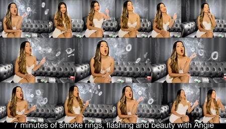 7 minutes of smoke rings with Angie smoking a long white menthol cigarette in a short white dress! - includes some darkside talk - chest pain