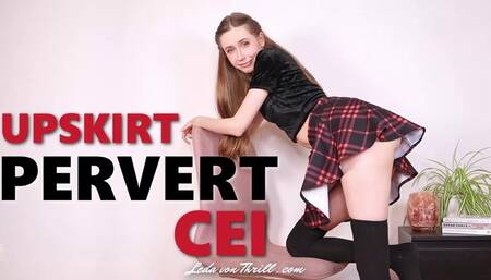 Upskirt Pervert CEI - Mean Tease & Denial JOI - Humiliating Cum Eating Instruction - Mini Skirt, Thigh High Socks, Pussy Denial - Femdom POV Clip by Leda von Thrill - HD Video MP4 1920 x 1080p