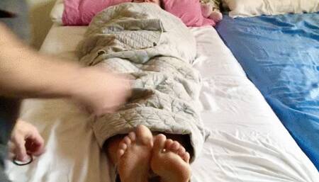 Feet TICKLING • Crazy Mummified Bondage Foot Tickle! Soles Massage, Ankles & Toes Bound, Follow Up Interview
