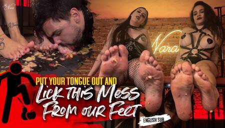 Nara and Lana Noccioli feed their slave with feet crushed fruits (1080 EN-sub)