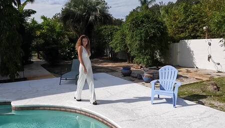 Nathalia Takes a Dip in Her White Formal Jumpsuit