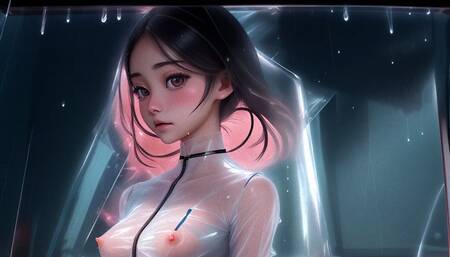 Cute Topless Japanese Girls Under the Rain