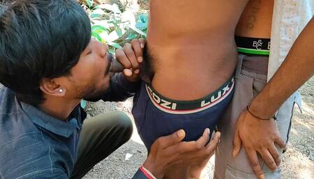 Three College Boys Enjoy Sex in the Woods Behind the House