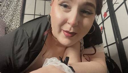 BBW Giantess maid keeps tiny man in her pussy