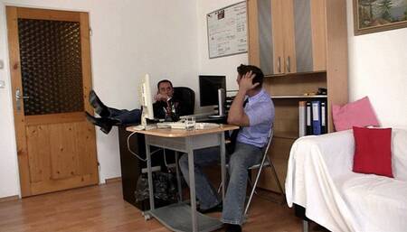 SHE OFFERS HERSELF TO TWO COCKS TO FIND A JOB