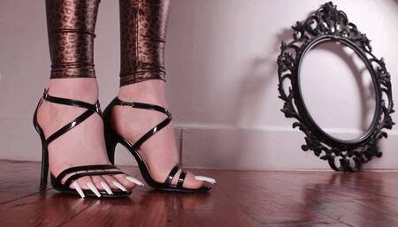 M - Long White Toenails Strappy Heels