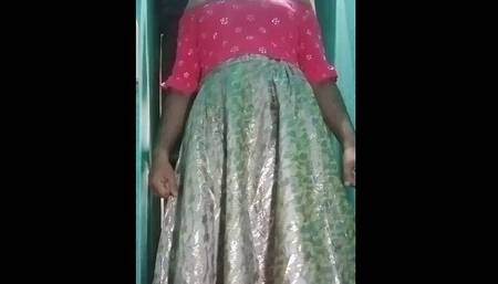 Indian Gay Crossdresser Gaurisissy in Pink Lehanga Pressing His Boobs